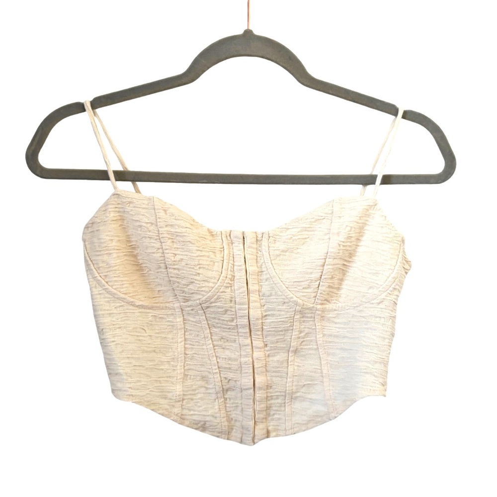 Bershka Cropped Corset-like Cream Women's Top